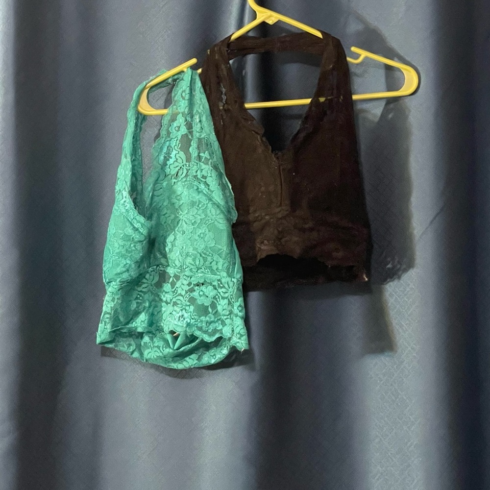 Lace Crop Tops - Black and Teal